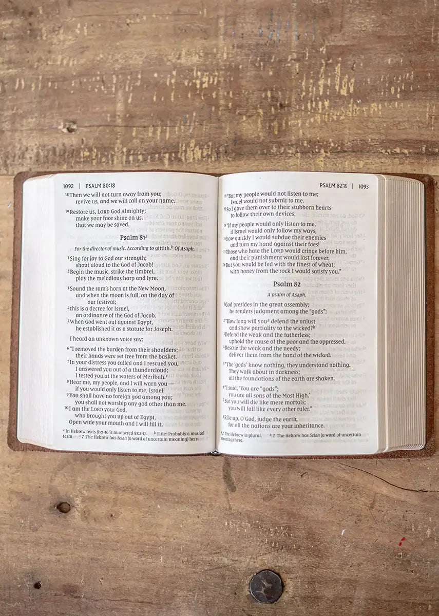Large Print NIV Leather Bible, Handbound in Full-Grain Bovine Leather for Single-Column Scripture Reading
