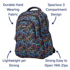 Large School Backpack with Monster Truck Print, Three Zipped Compartments, Laptop Pocket and Water-Resistant 600D Outer