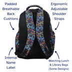 Large School Backpack with Monster Truck Print, Three Zipped Compartments, Laptop Pocket and Water-Resistant 600D Outer