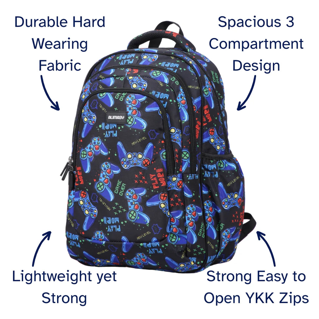 Large School Backpack with Three Zipped Compartments, Laptop Pocket, Water-Resistant 600D Polyester and Padded Straps