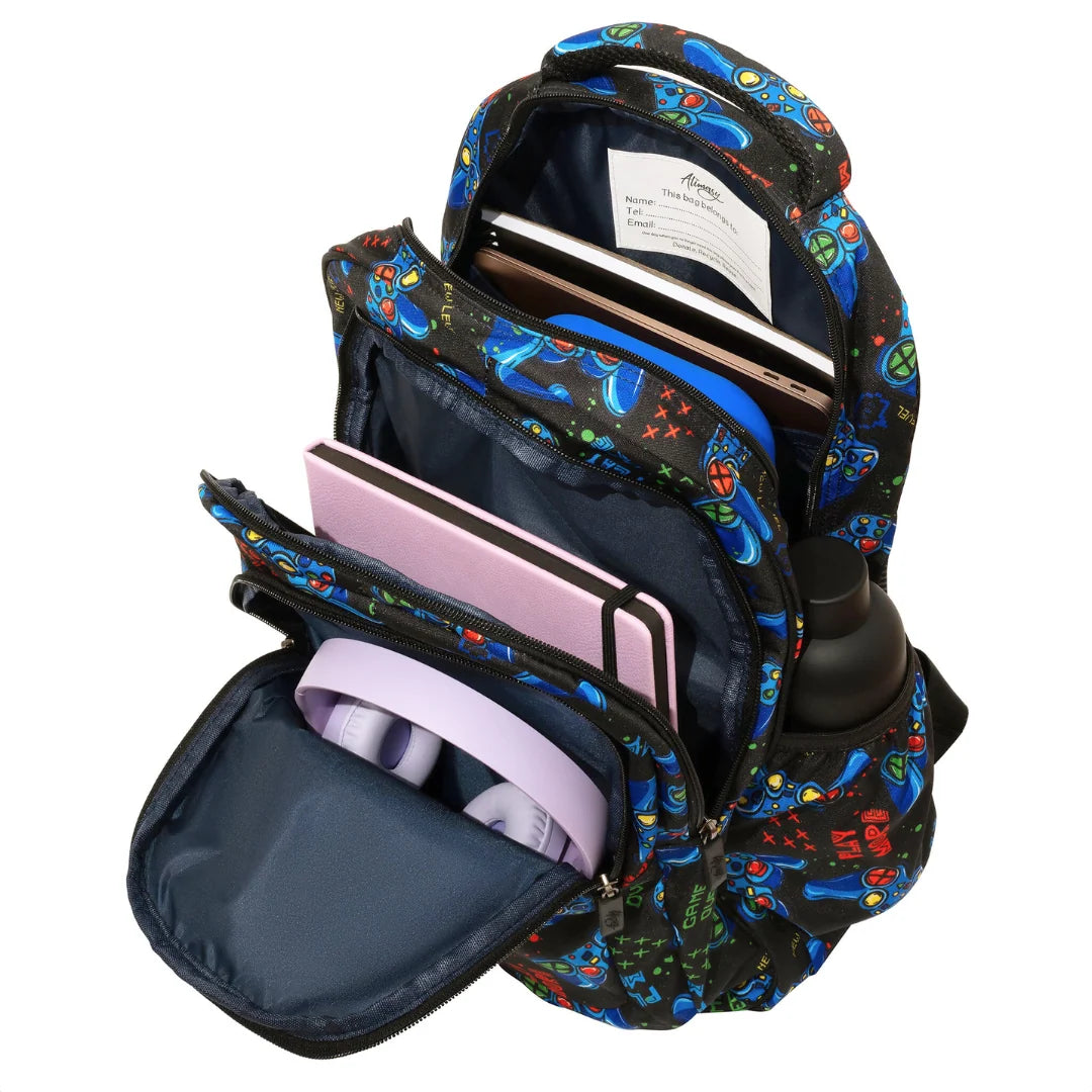 Large School Backpack with Three Zipped Compartments, Laptop Pocket, Water-Resistant 600D Polyester and Padded Straps