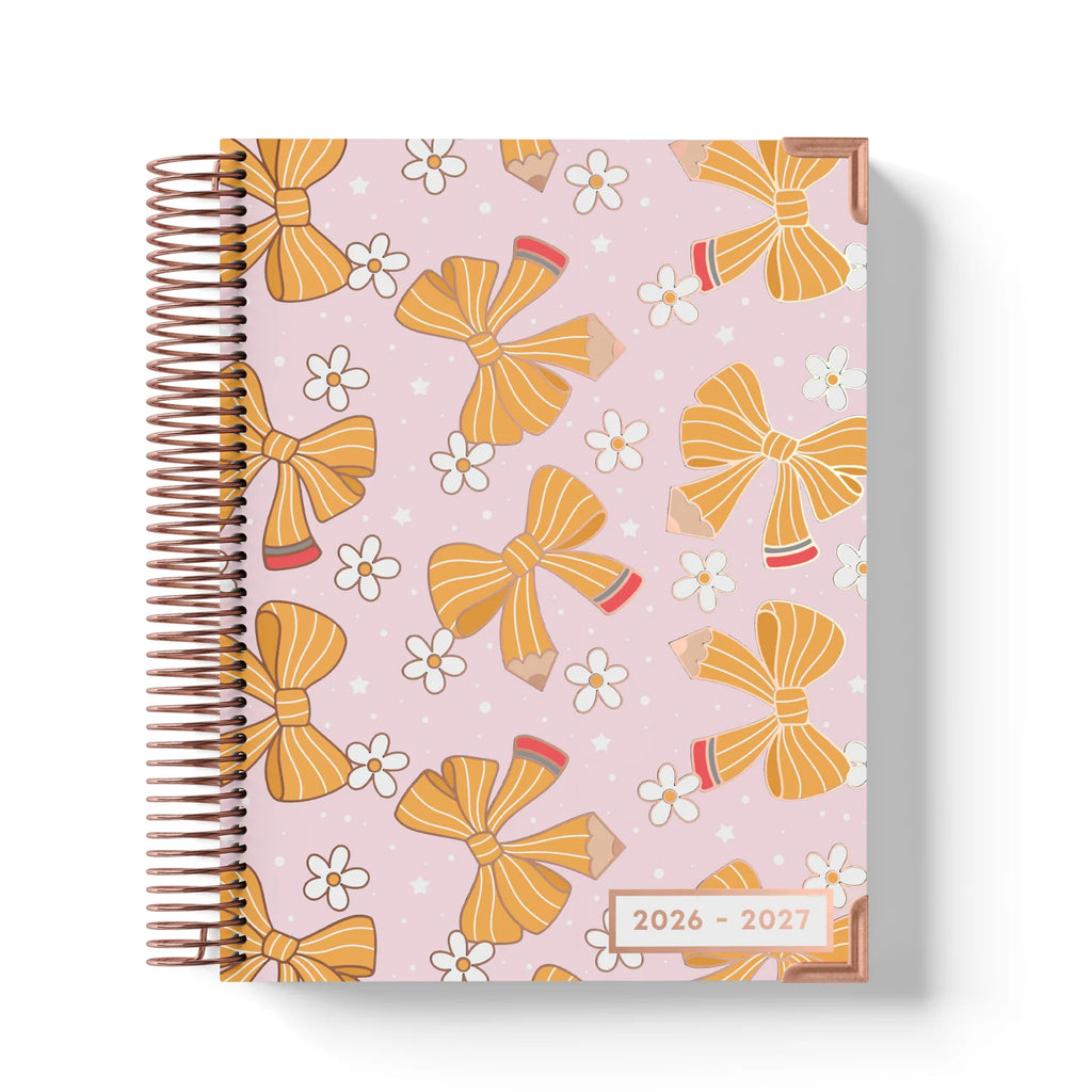 Large Teacher Planner 2026–2027 in Pencil Bows Style