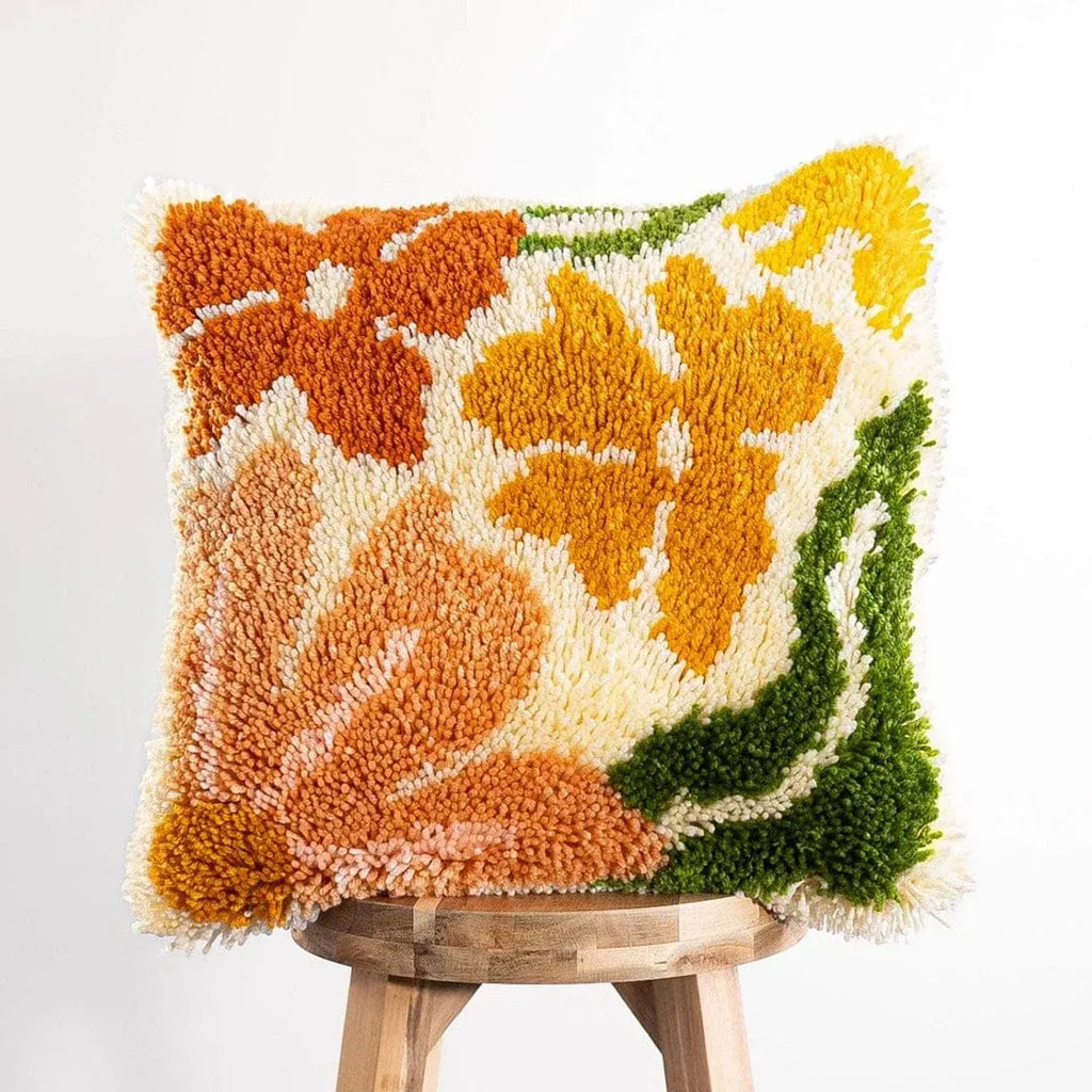 Latch Hook Cushion Kit with Earthy Floral Design, Pre-Sewn Suede-Style Backing and 43cm x 43cm Cushion Front