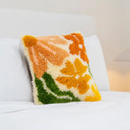 Latch Hook Cushion Kit with Earthy Floral Design, Pre-Sewn Suede-Style Backing and 43cm x 43cm Cushion Front