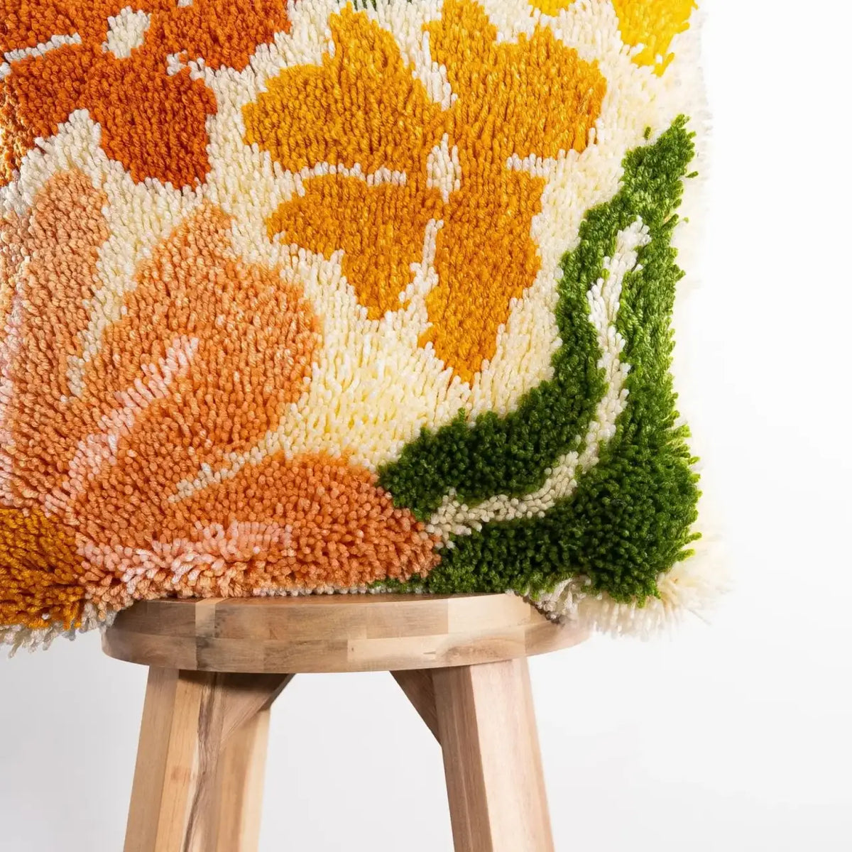 Latch Hook Cushion Kit with Earthy Floral Design, Pre-Sewn Suede-Style Backing and 43cm x 43cm Cushion Front
