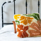 Latch Hook Cushion Kit with Earthy Floral Design, Pre-Sewn Suede-Style Backing and 43cm x 43cm Cushion Front