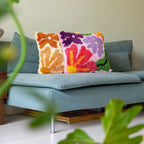 Latch Hook Cushion Kit with Earthy Floral Design, Pre-Sewn Suede-Style Backing and 43cm x 43cm Cushion Front