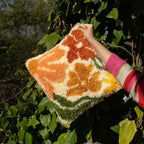 Latch Hook Cushion Kit with Earthy Floral Design, Pre-Sewn Suede-Style Backing and 43cm x 43cm Cushion Front