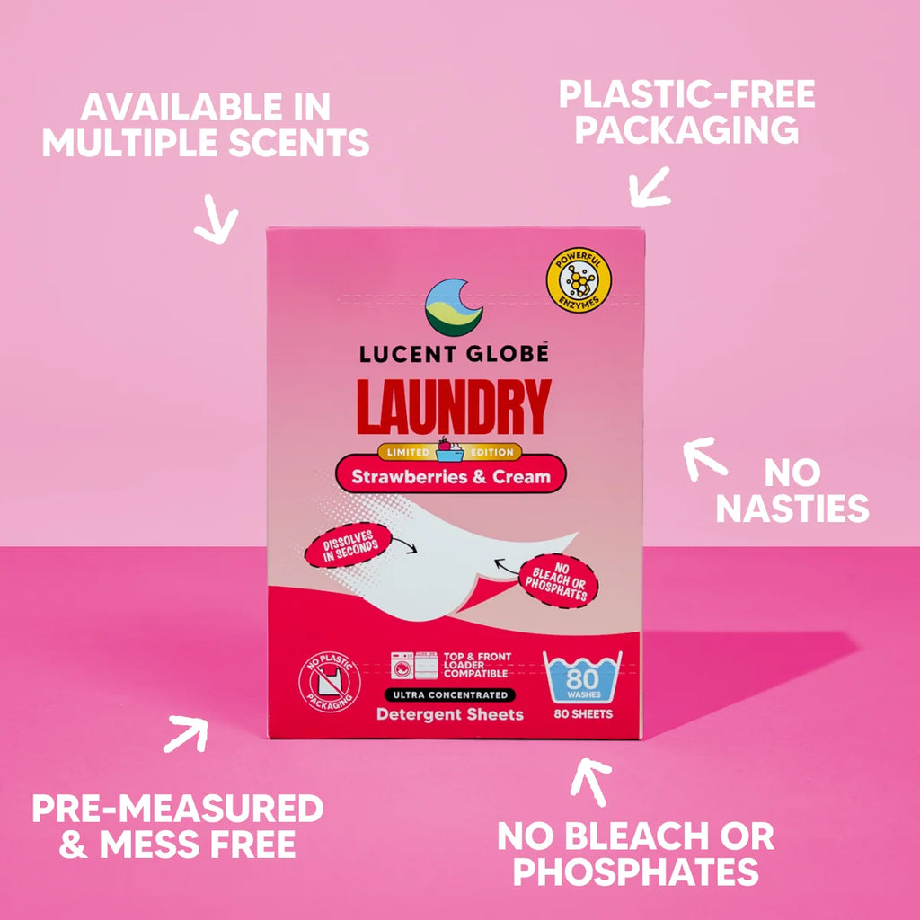 Laundry Detergent Sheets in Limited Edition Strawberries & Cream Scent with an Enzyme Formula