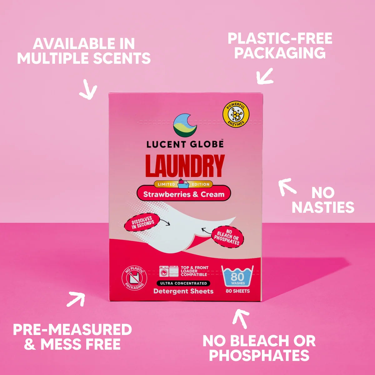 Laundry Detergent Sheets in Limited Edition Strawberries & Cream Scent with an Enzyme Formula