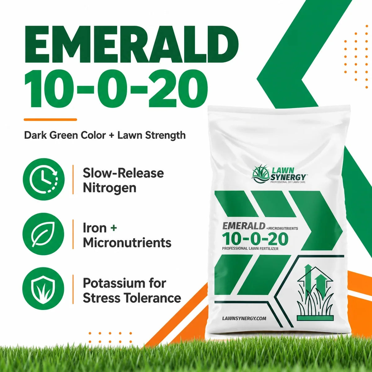 Lawn Fertilizer 10-0-20 with Controlled-Release Nitrogen, Added Iron and Extra Potassium for Established Turf