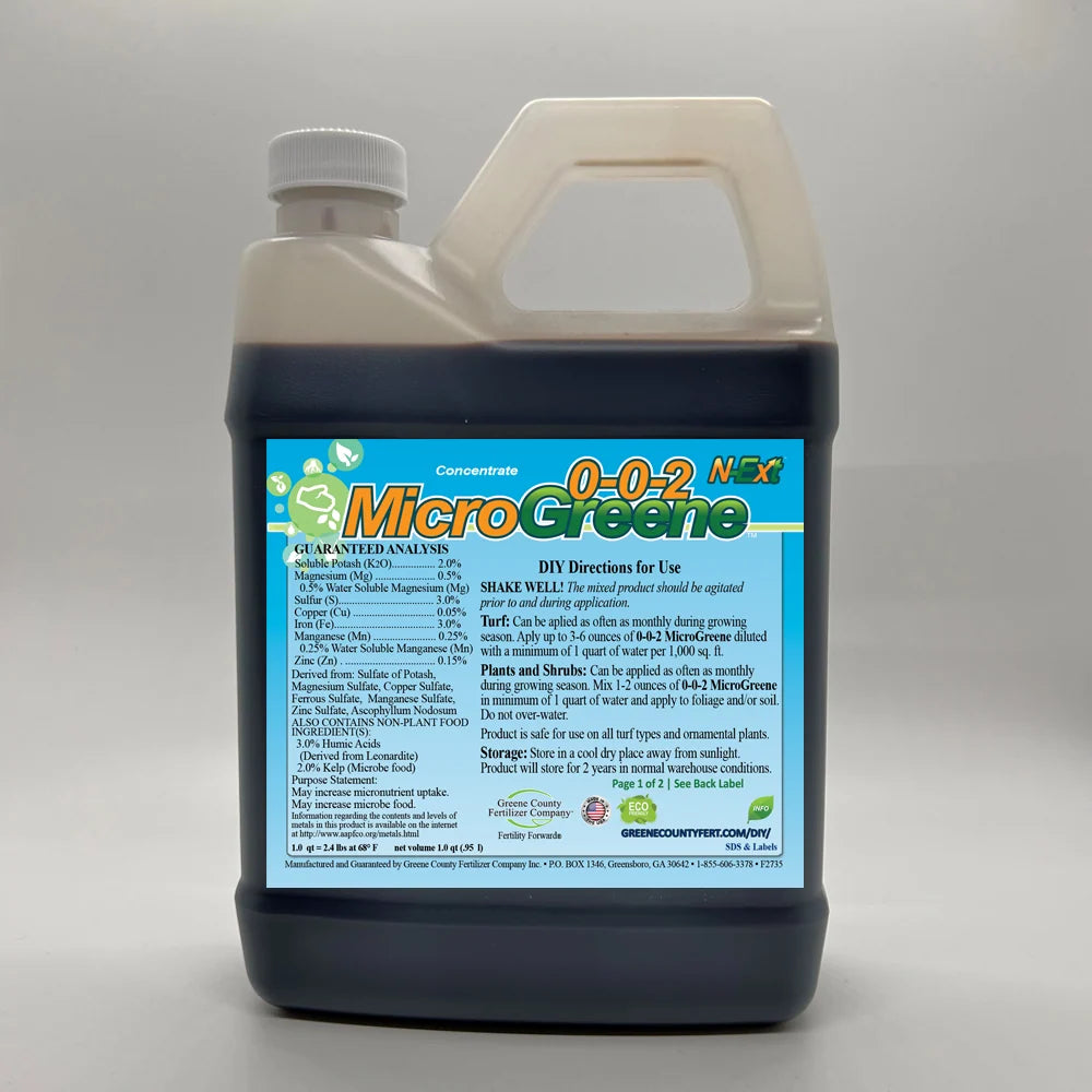Lawn Fertilizer for Turfgrass and Landscape Micronutrient Care in a 0-0-2 Liquid Formulation — Quart w/ FREE Hose End Sprayer