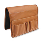 Leather Bedside Organizer with Microsuede Lining for Reading Essentials Beside Your Bed or Sofa — British Tan