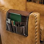 Leather Bedside Organizer with Microsuede Lining for Reading Essentials Beside Your Bed or Sofa