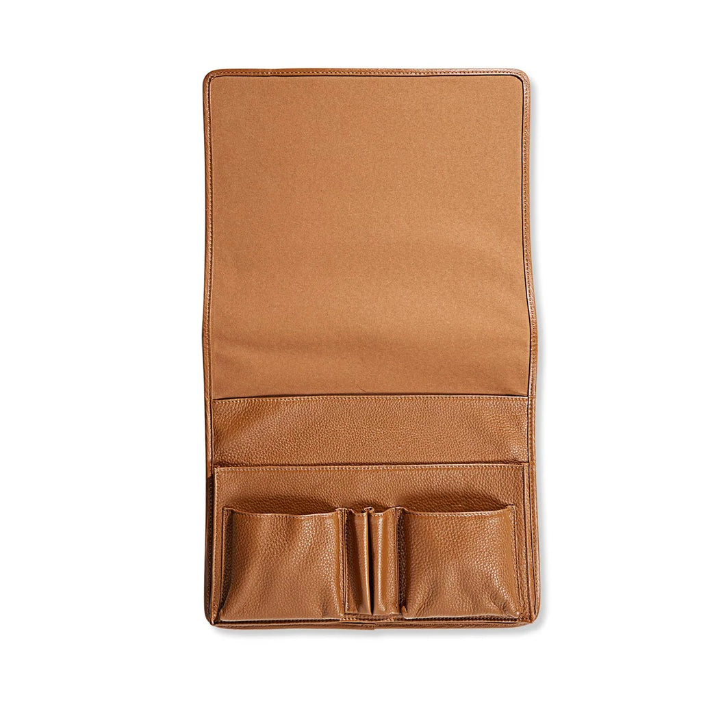Leather Bedside Organizer with Microsuede Lining for Reading Essentials Beside Your Bed or Sofa