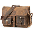 Leather Briefcase with Padded Laptop Compartment, Adjustable Strap and Buckle Pockets in 16 or 18 Inch Sizes