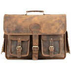Leather Briefcase with Padded Laptop Compartment, Adjustable Strap and Buckle Pockets in 16 or 18 Inch Sizes