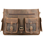 Leather Briefcase with Padded Laptop Compartment, Adjustable Strap and Buckle Pockets in 16 or 18 Inch Sizes