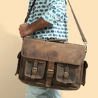 Leather Briefcase with Padded Laptop Compartment, Adjustable Strap and Buckle Pockets in 16 or 18 Inch Sizes