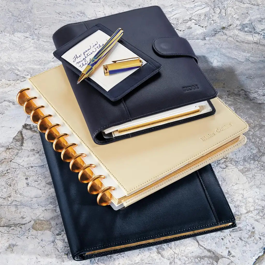 Leather Discbound Notebook with Foldover Cover, Pen Loop and Junior, Midway or Letter Size