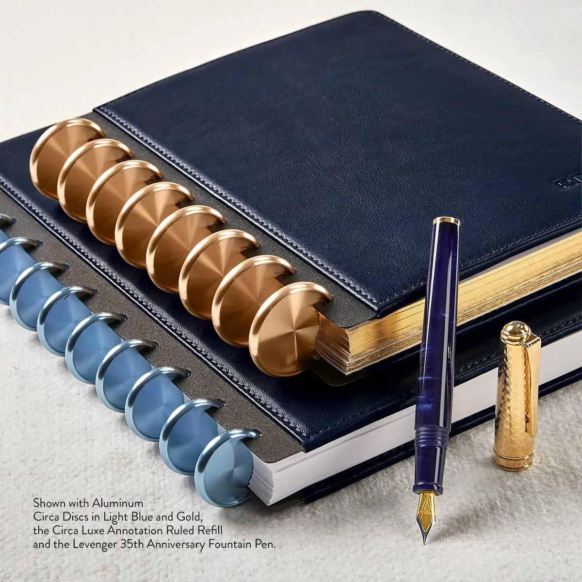 Leather Discbound Notebook with Foldover Cover, Pen Loop and Junior, Midway or Letter Size