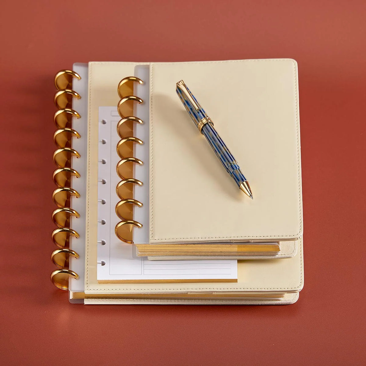 Leather Discbound Notebook with Foldover Cover, Pen Loop and Junior, Midway or Letter Size