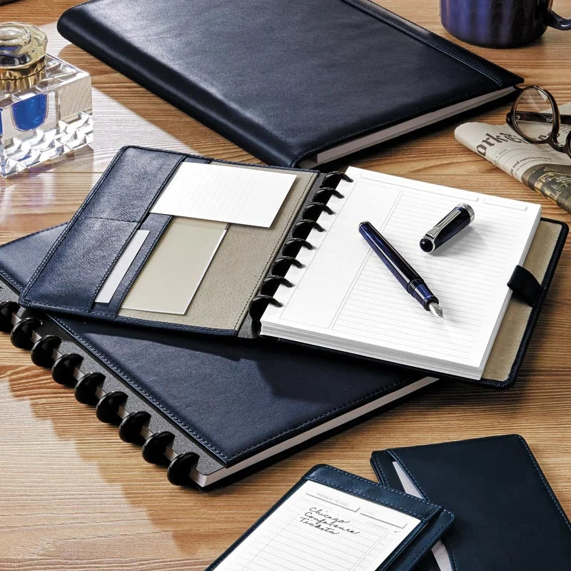 Leather Discbound Notebook with Foldover Cover, Pen Loop and Junior, Midway or Letter Size