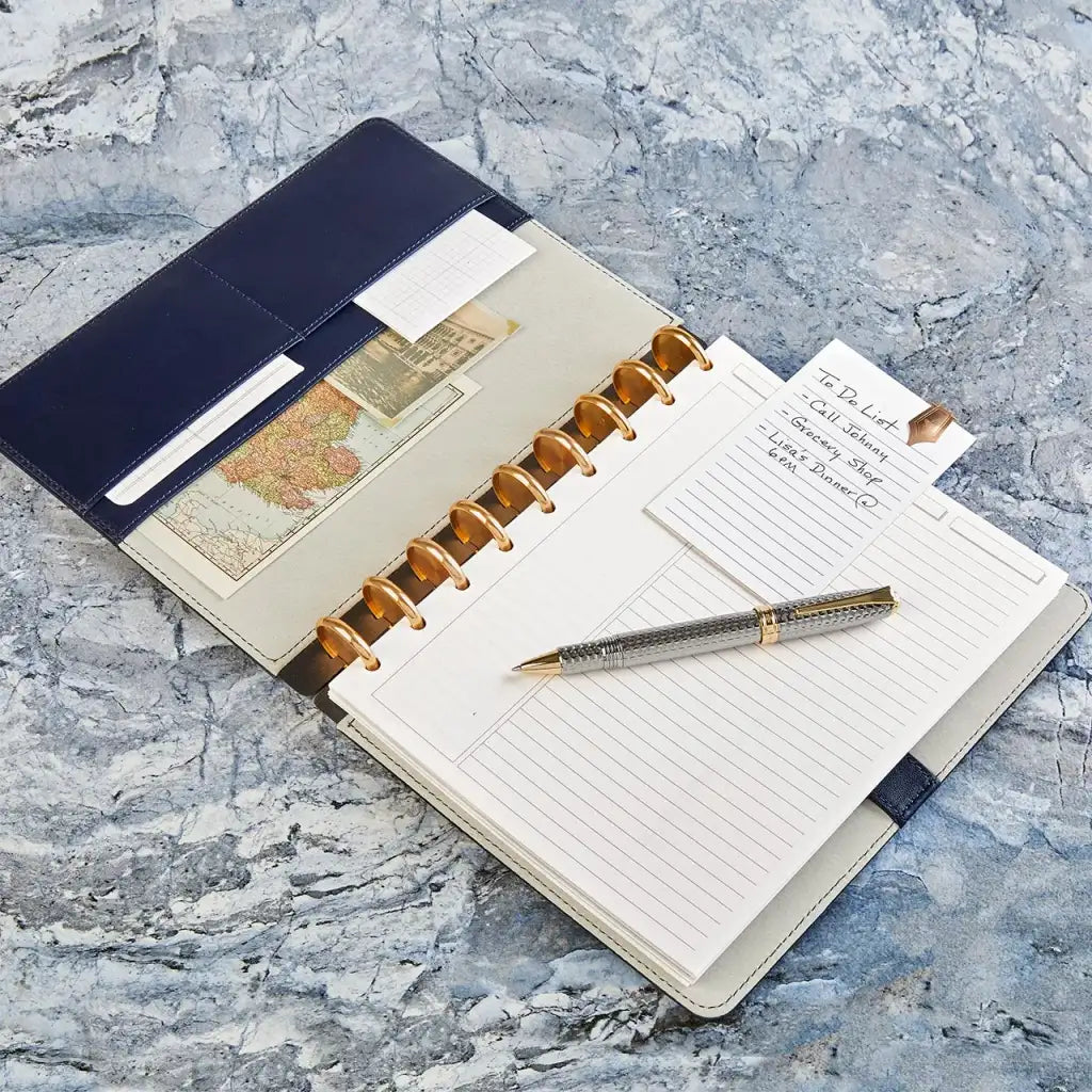 Leather Discbound Notebook with Foldover Cover, Pen Loop and Junior, Midway or Letter Size