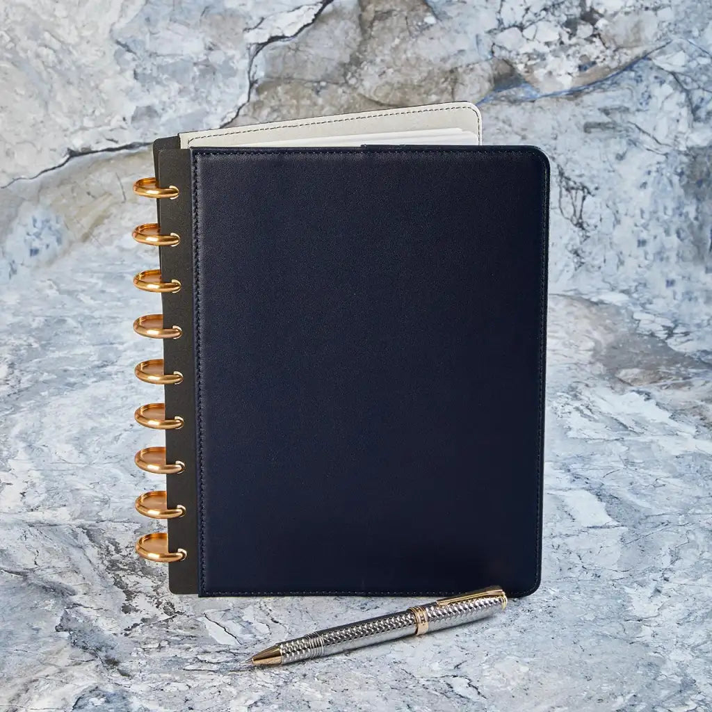 Leather Discbound Notebook with Foldover Cover, Pen Loop and Junior, Midway or Letter Size