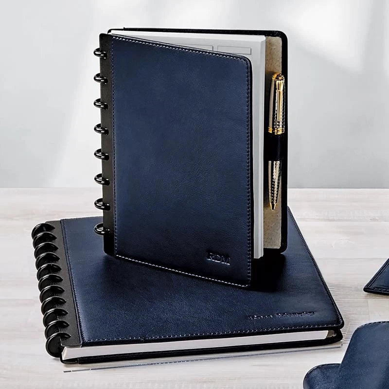 Leather Discbound Notebook with Foldover Cover, Pen Loop and Junior, Midway or Letter Size