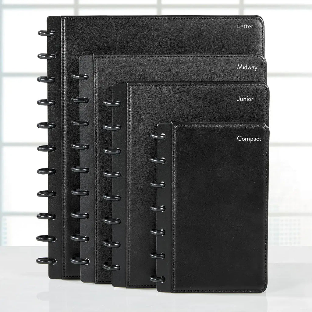 Leather Discbound Notebook with Foldover Cover, Pen Loop and Junior, Midway or Letter Size