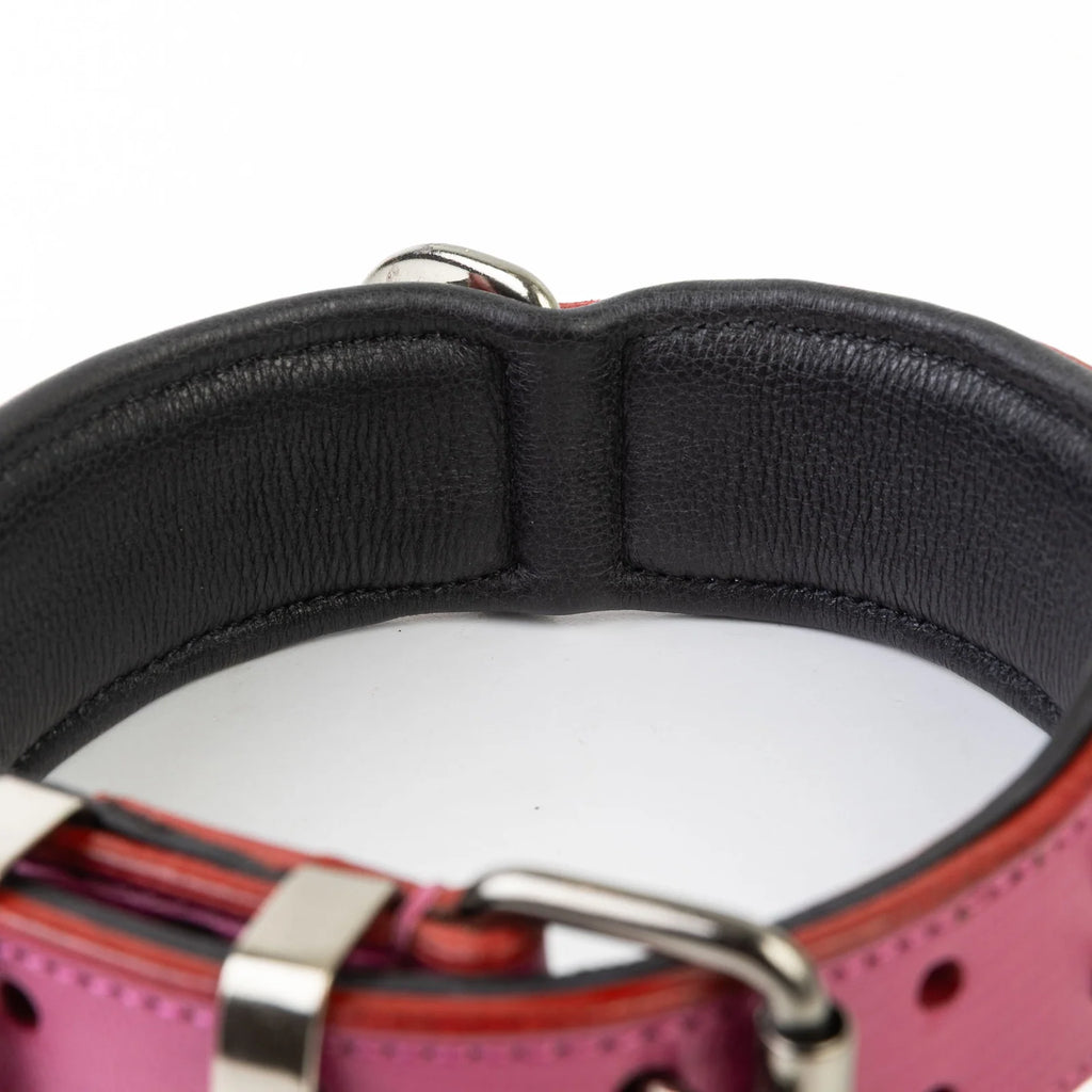 Leather Dog Collar in Pink and Black with Pyramid Studs, Wide Fit, Double-Layered Construction and Multiple Neck Sizes