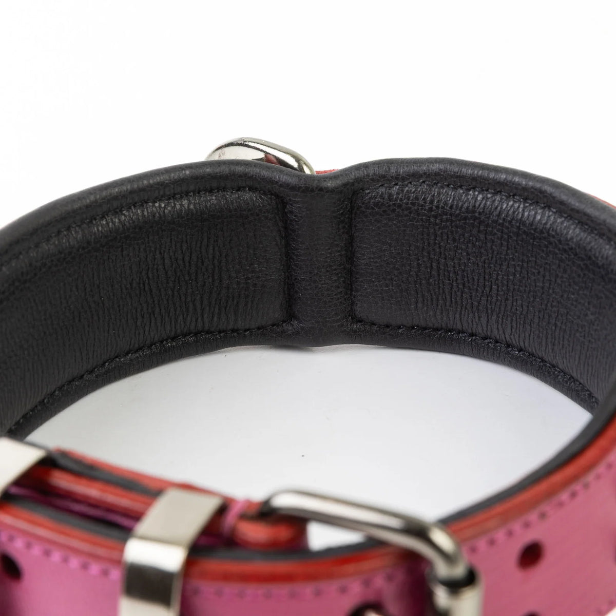 Leather Dog Collar in Pink and Black with Pyramid Studs, Wide Fit, Double-Layered Construction and Multiple Neck Sizes