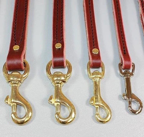 Leather Dog Leash for Training and Daily Handling, Hand-Sewn Construction, Brass Snap, Multiple Widths and Colors