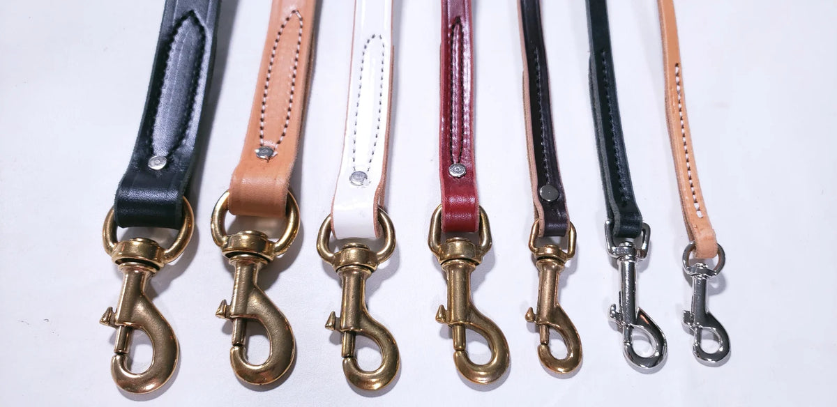 Leather Dog Leash for Training and Daily Handling, Hand-Sewn Construction, Brass Snap, Multiple Widths and Colors