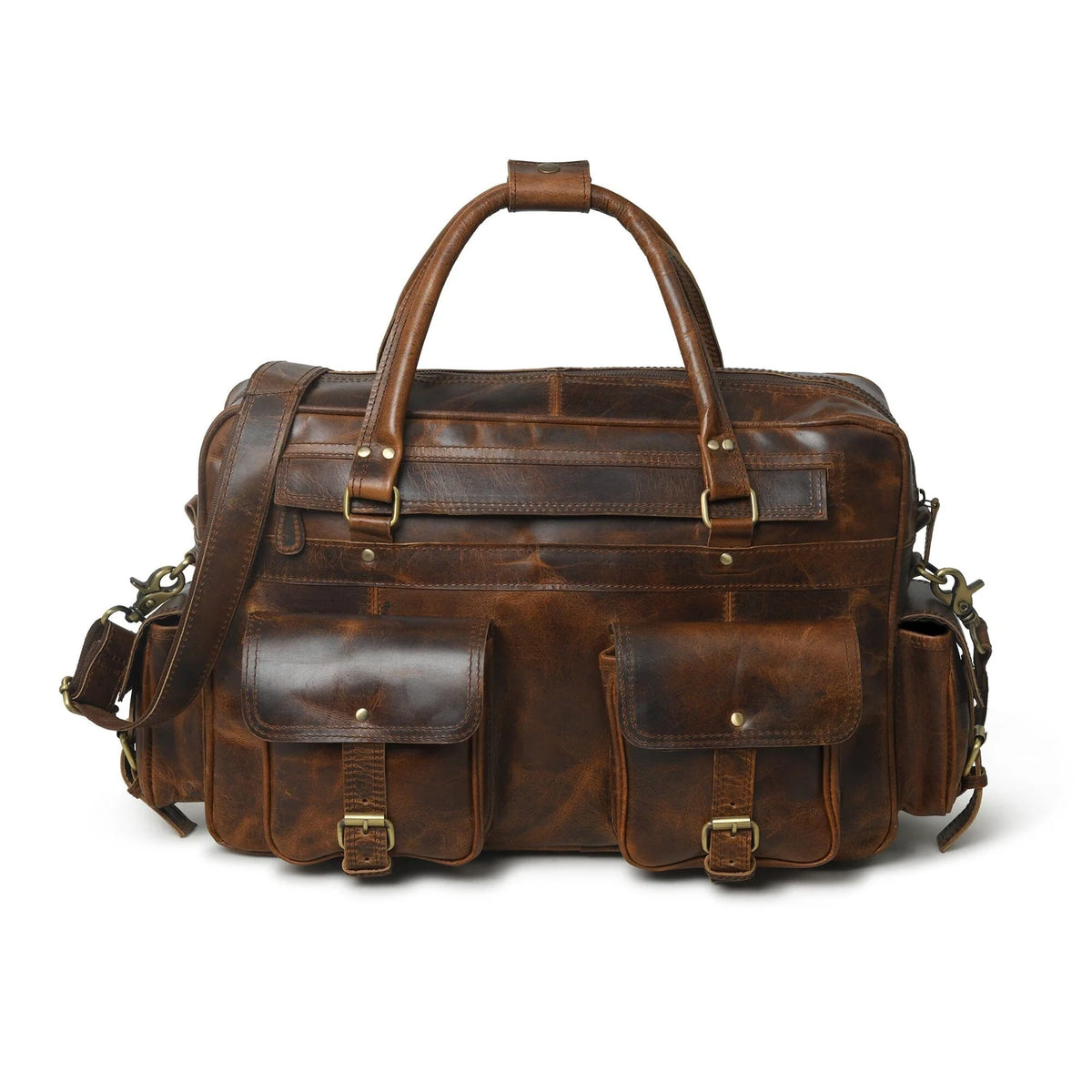 Leather Laptop Briefcase in Brown with Padded Compartment, Adjustable Shoulder Strap and Organized Work Storage