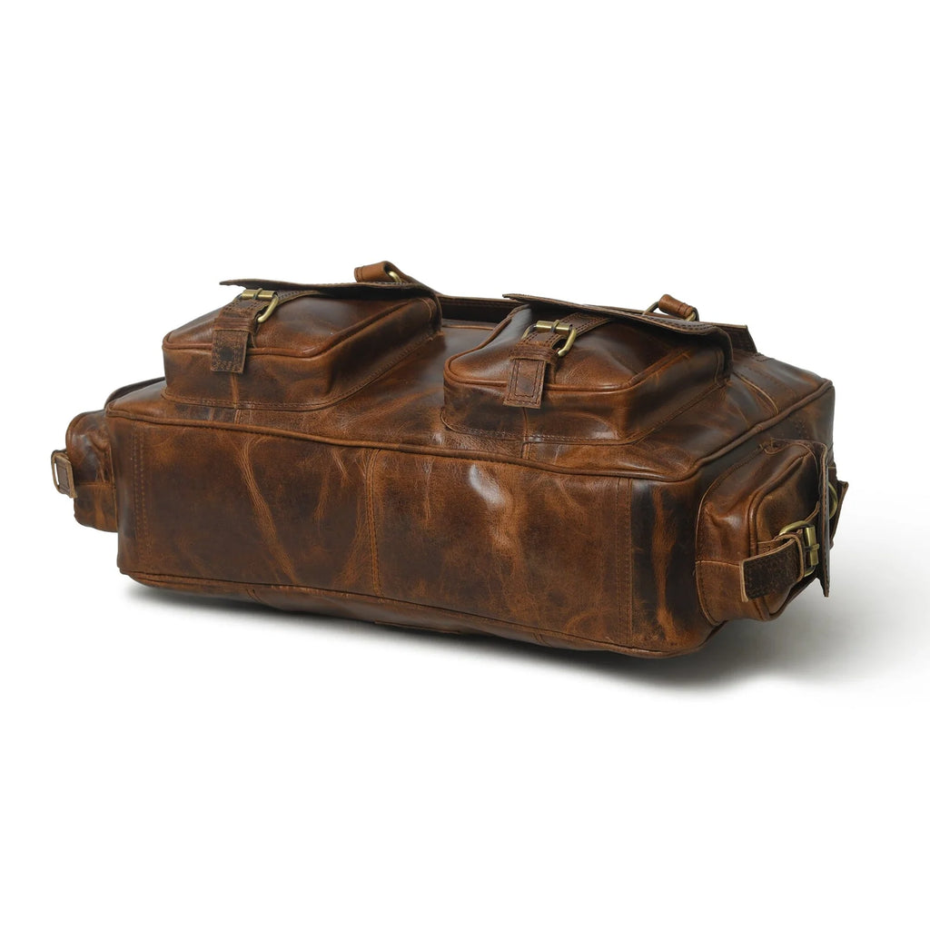 Leather Laptop Briefcase in Brown with Padded Compartment, Adjustable Shoulder Strap and Organized Work Storage