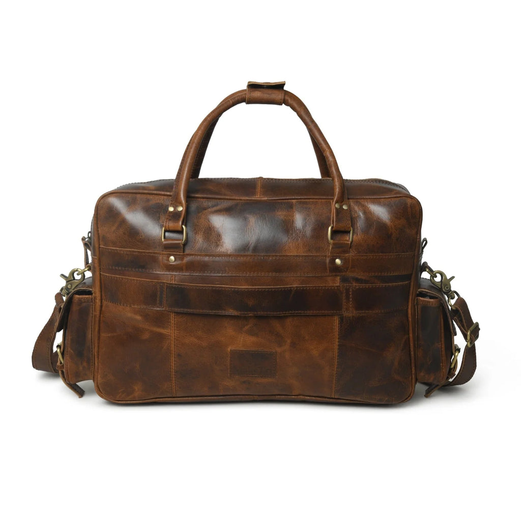 Leather Laptop Briefcase in Brown with Padded Compartment, Adjustable Shoulder Strap and Organized Work Storage