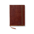 Leather Notebook with Gold-Edged Ruled Pages, Elastic Closure and Ribbon Bookmark in Brown, Pine or Black — Brown / Small