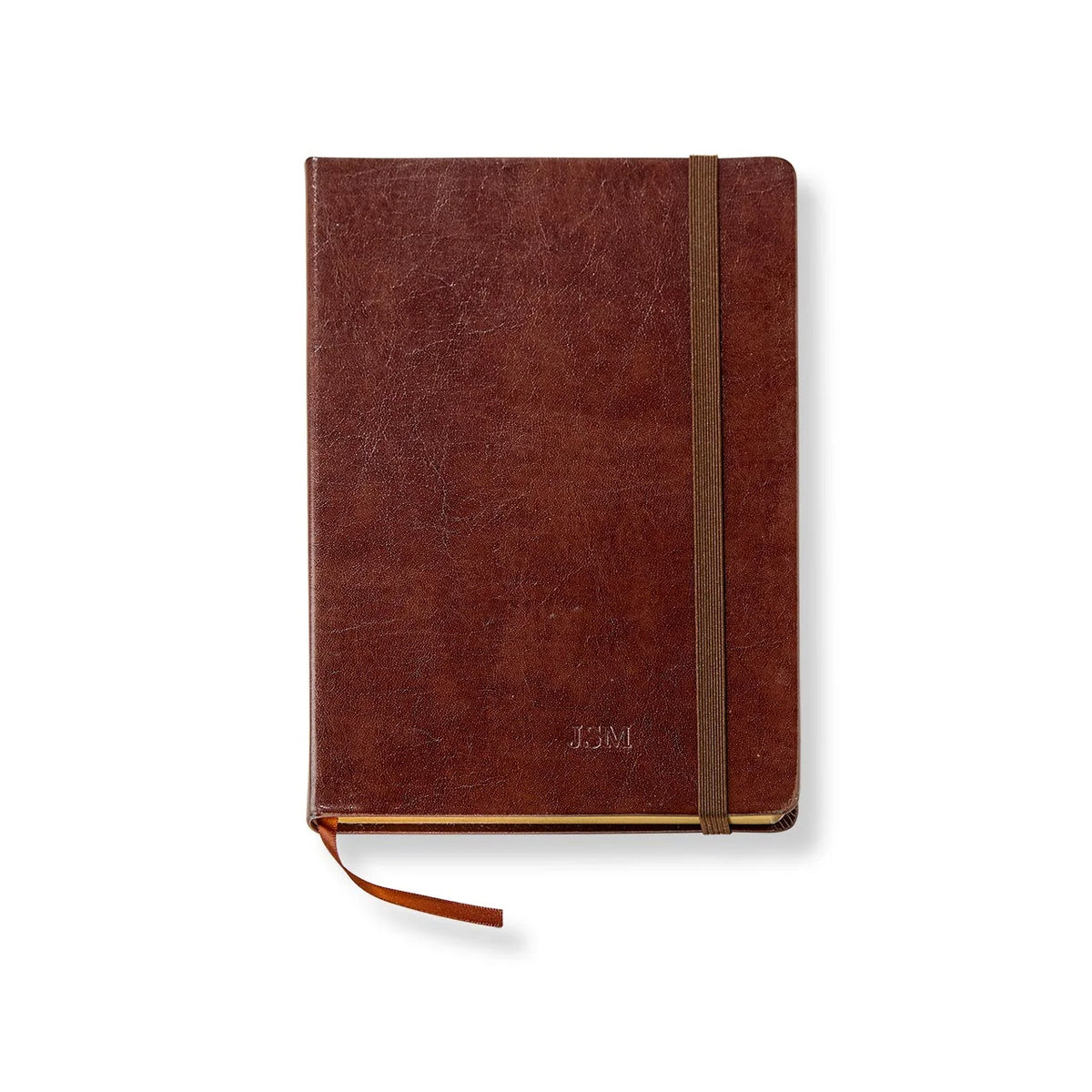 Leather Notebook with Gold-Edged Ruled Pages, Elastic Closure and Ribbon Bookmark in Brown, Pine or Black — Brown / Small