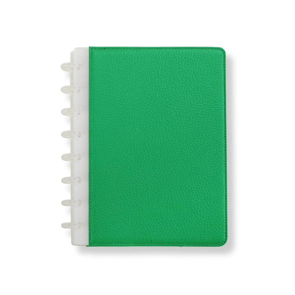 Leather Notebook with Pockets, Foldover Disc-Bound Cover, Pen Loop, Pebbled Full-Grain Leather, Junior or Letter