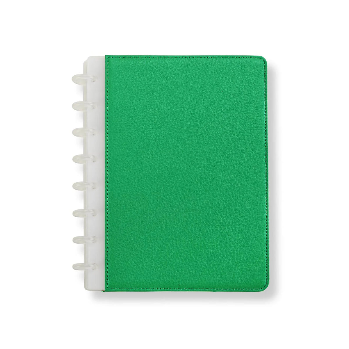 Leather Notebook with Pockets, Foldover Disc-Bound Cover, Pen Loop, Pebbled Full-Grain Leather, Junior or Letter