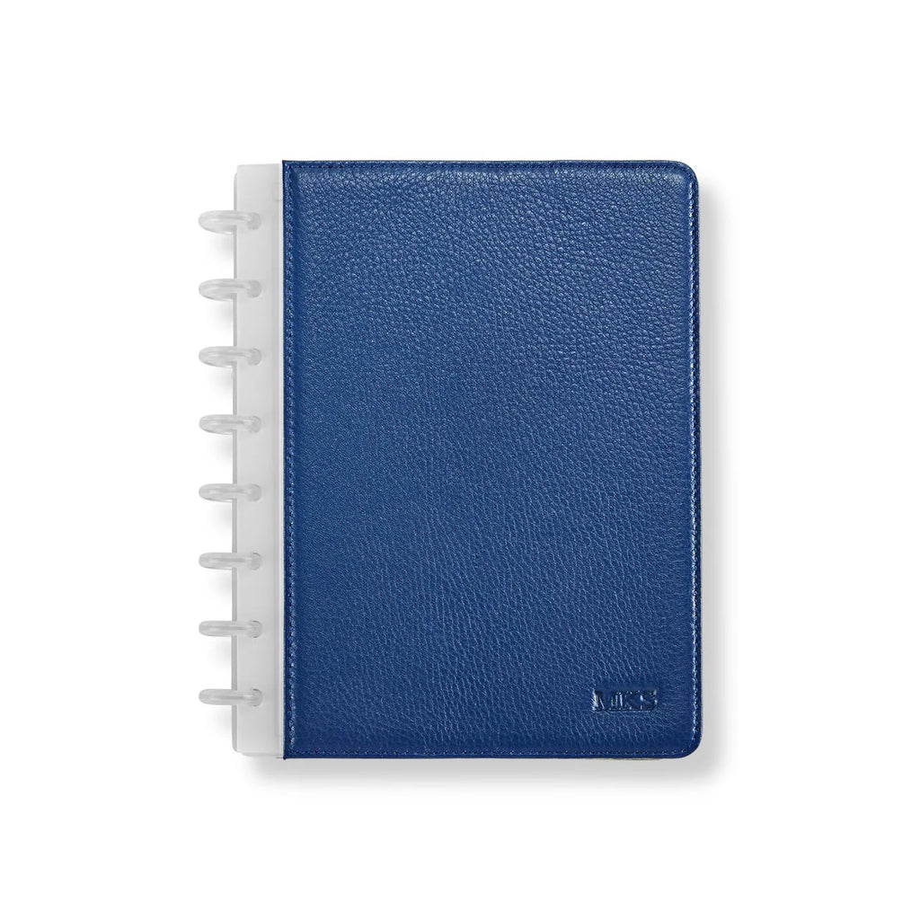 Leather Notebook with Pockets, Foldover Disc-Bound Cover, Pen Loop, Pebbled Full-Grain Leather, Junior or Letter