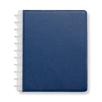 Leather Notebook with Pockets, Foldover Disc-Bound Cover, Pen Loop, Pebbled F — Classic Blue / Junior / Classic Blue / Letter