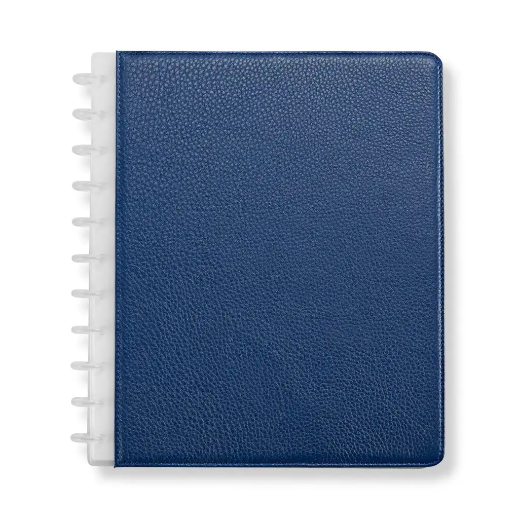 Leather Notebook with Pockets, Foldover Disc-Bound Cover, Pen Loop, Pebbled F — Classic Blue / Junior / Classic Blue / Letter