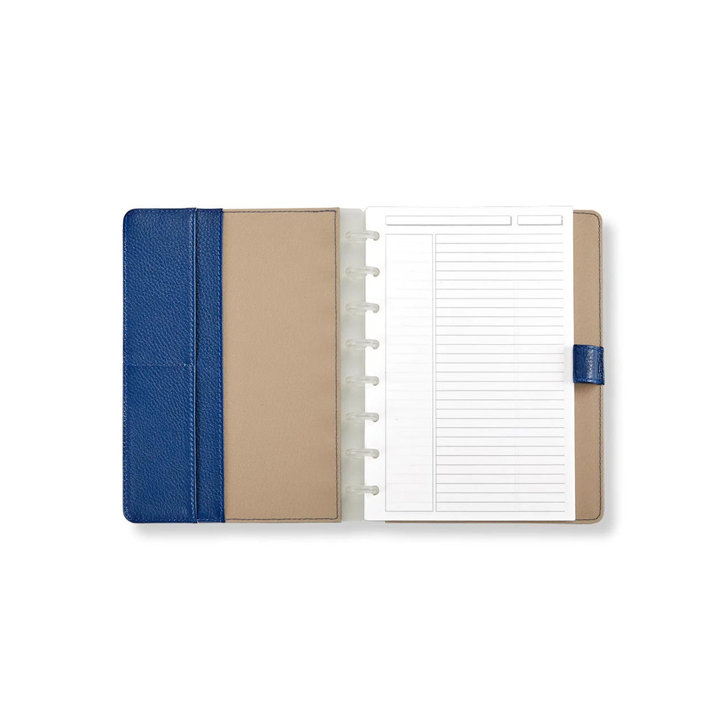 Leather Notebook with Pockets, Foldover Disc-Bound Cover, Pen Loop, Pebbled Full-Grain Leather, Junior or Letter