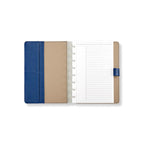 Leather Notebook with Pockets, Foldover Disc-Bound Cover, Pen Loop, Pebbled Full-Grain Leather, Junior or Letter