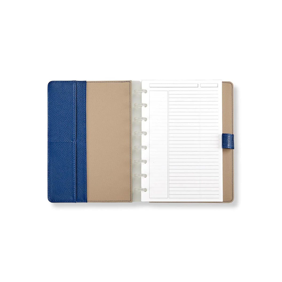 Leather Notebook with Pockets, Foldover Disc-Bound Cover, Pen Loop, Pebbled Full-Grain Leather, Junior or Letter