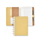 Leather Notebook with Pockets, Foldover Disc-Bound Cover, Pen Loop, Pebbled Full-Grain Leather, Junior or Letter