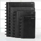 Leather Notebook with Pockets, Foldover Disc-Bound Cover, Pen Loop, Pebbled Full-Grain Leather, Junior or Letter